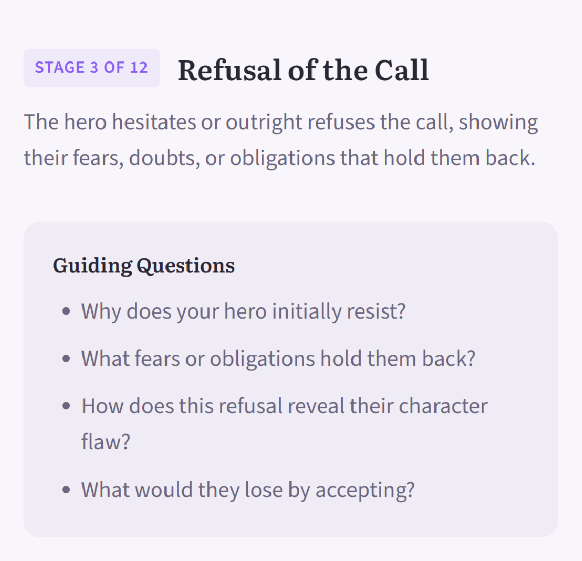 Plot Compass showing guiding questions and notes for the Call to Adventure stage